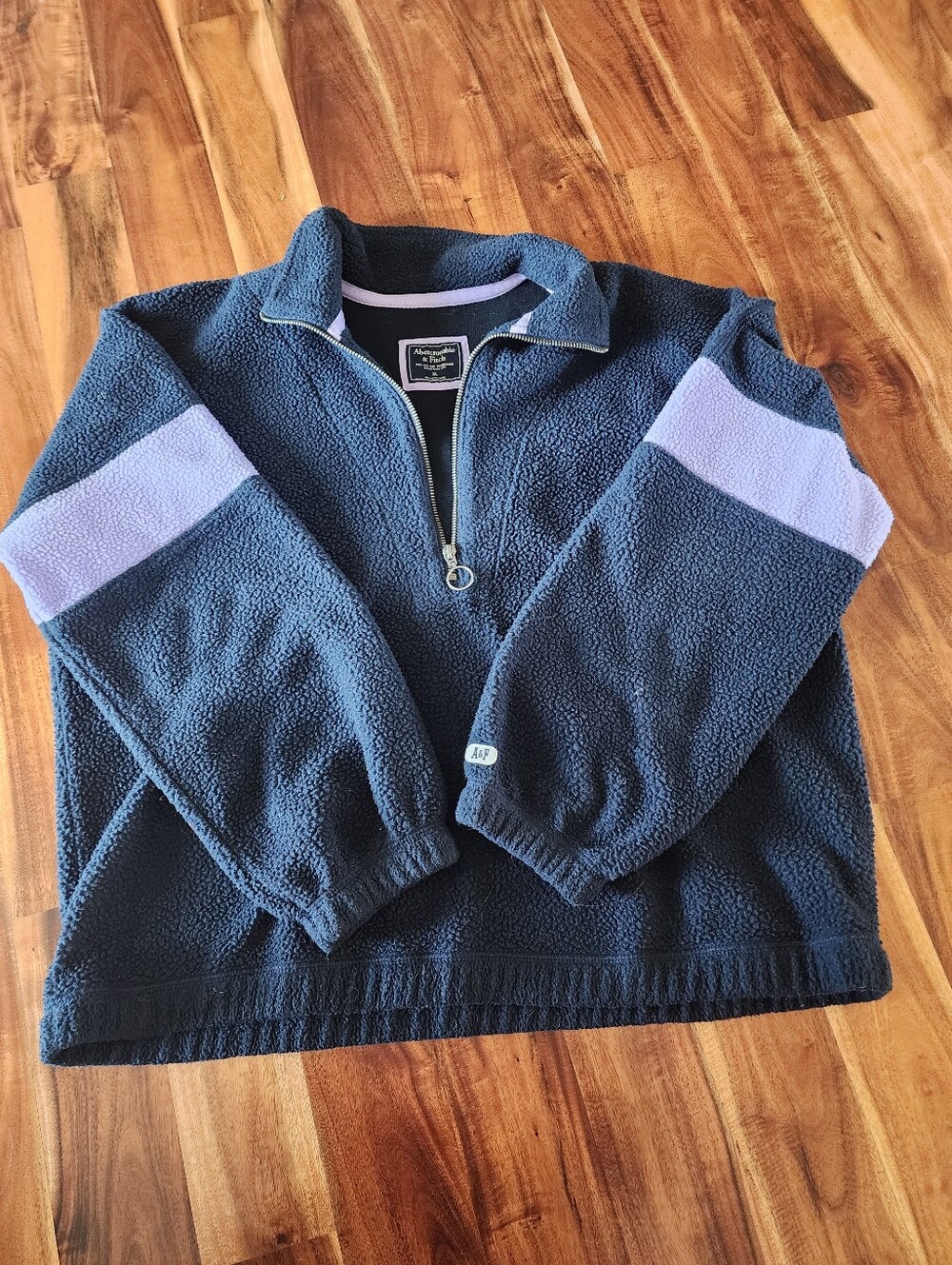 Abercrombie & Fitch Black Sherpa Zip Pullover with Lavender Trim